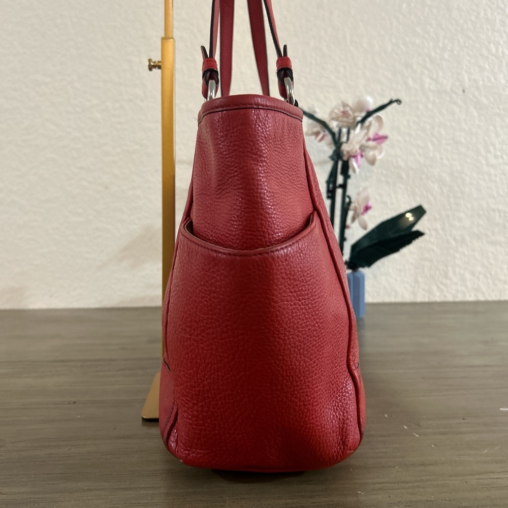 Coach Park Red Leather Carrie Tote Shoulder Bag F29898 - Picture 5 of 8